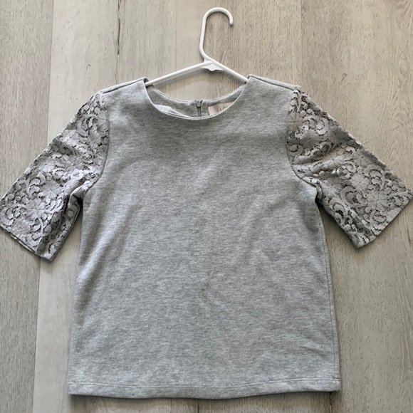 Ann Taylor LOFT Sweater size XXS‎ gray knit lace sleeves casual dressy - Picture 1 of 8